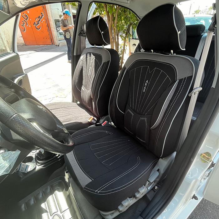 روکش صندلی ماشین تیبا 2 پارچه کتان طرح پرو رنگ مشکی طوسی روکش صندلی ماشین تیبا 2 پارچه کتان طرح پرو رنگ مشکی طوسی