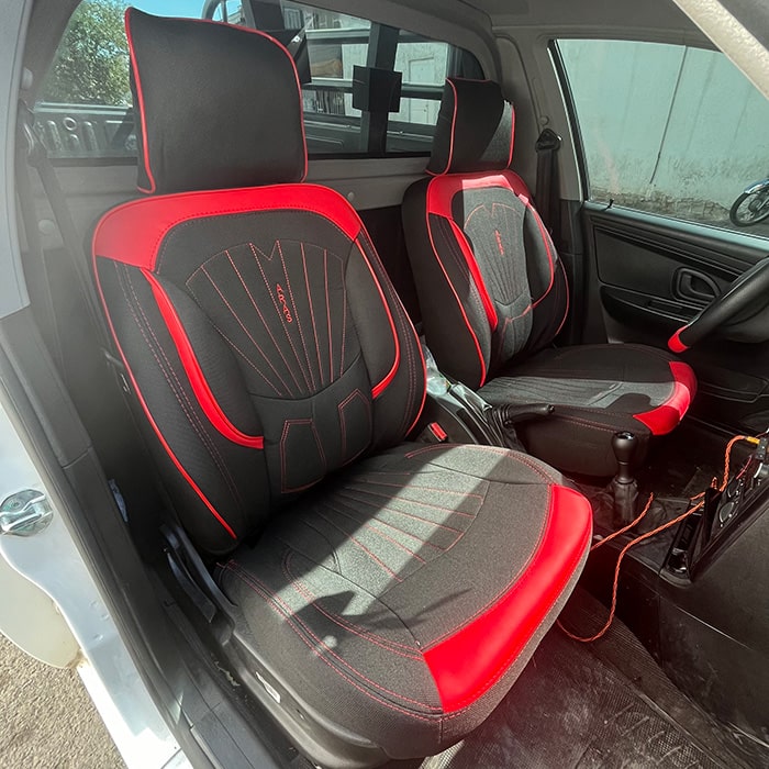 روکش صندلی ماشین آریسان پارچه جودون طرح پرو رنگ مشکی قرمز روکش صندلی ماشین آریسان پارچه جودون طرح پرو رنگ مشکی قرمز