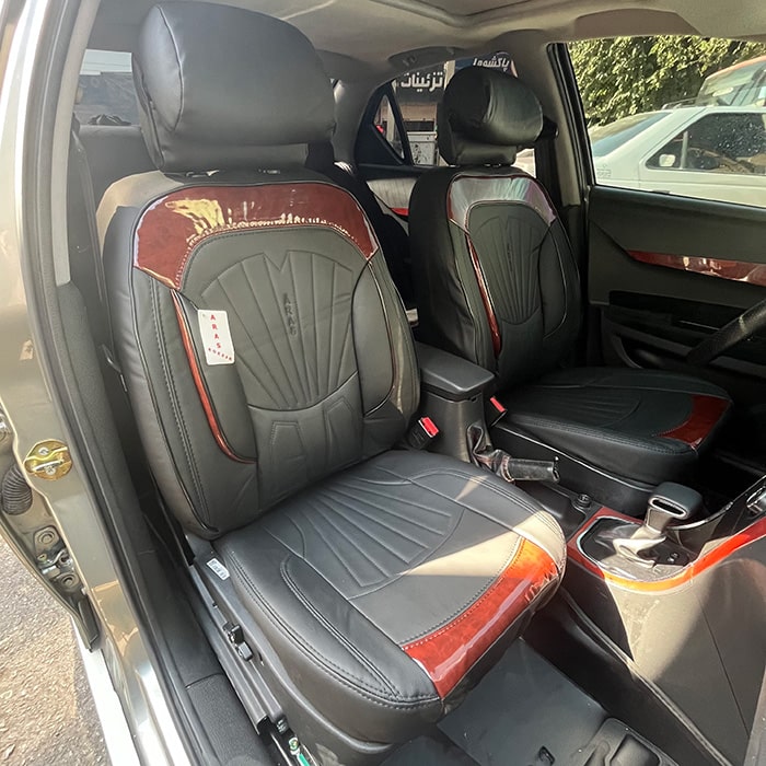 روکش صندلی ماشین چرم دنا طرح پرو رنگ مشکی طرح چوب