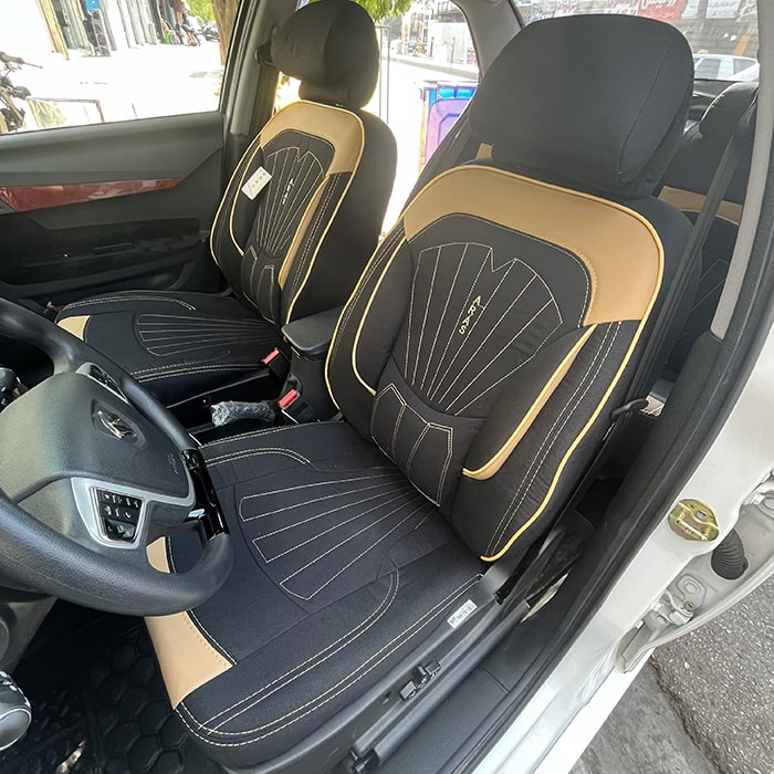 روکش صندلی ماشین دنا پارچه کتان طرح پرو رنگ مشکی کرم روکش صندلی ماشین دنا پارچه کتان طرح پرو رنگ مشکی کرم
