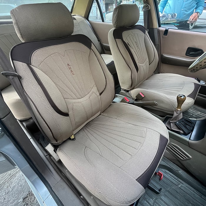 روکش صندلی ماشین پژو پارس قدیم پارچه جودون طرح پرو رنگ کرم قهوهای روکش صندلی ماشین پژو پارس قدیم پارچه جودون طرح پرو رنگ کرم قهوهای