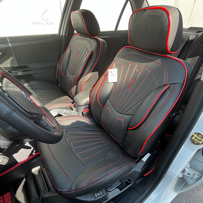 روکش صندلی ماشین سمند سورن چرم طرح پرو رنگ مشکی دوخت قرمز روکش صندلی ماشین سمند سورن چرم طرح پرو رنگ مشکی دوخت قرمز