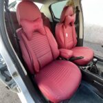 روکش صندلی ماشین پژو 207 چرم طرح پلاس رنگ زرشکی