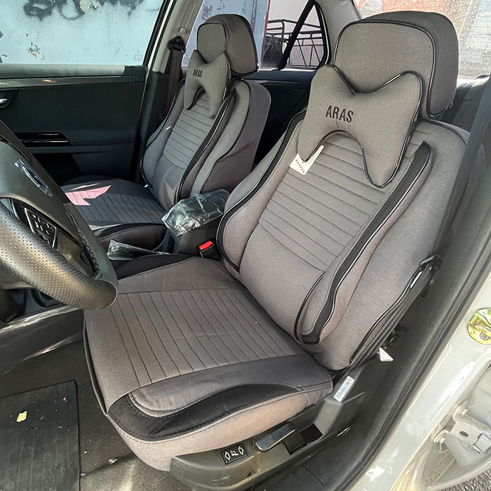 روکش صندلی ماشین سمند سورن پارچه کتان طرح پلاس رنگ طوسی مشکی روکش صندلی ماشین سمند سورن پارچه کتان طرح پلاس رنگ طوسی مشکی