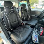 روکش صندلی ماشین پراید 131 چرم طرح پلاس رنگ مشکی دوخت سفید