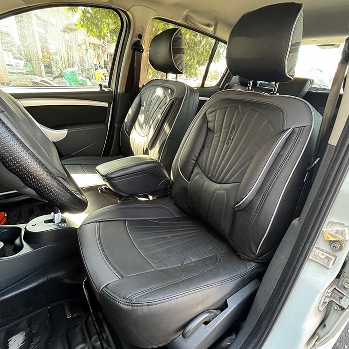 روکش صندلی ماشین ساندرو چرم طرح پرو رنگ مشکی طوسی روکش صندلی ماشین ساندرو چرم طرح پرو رنگ مشکی طوسی