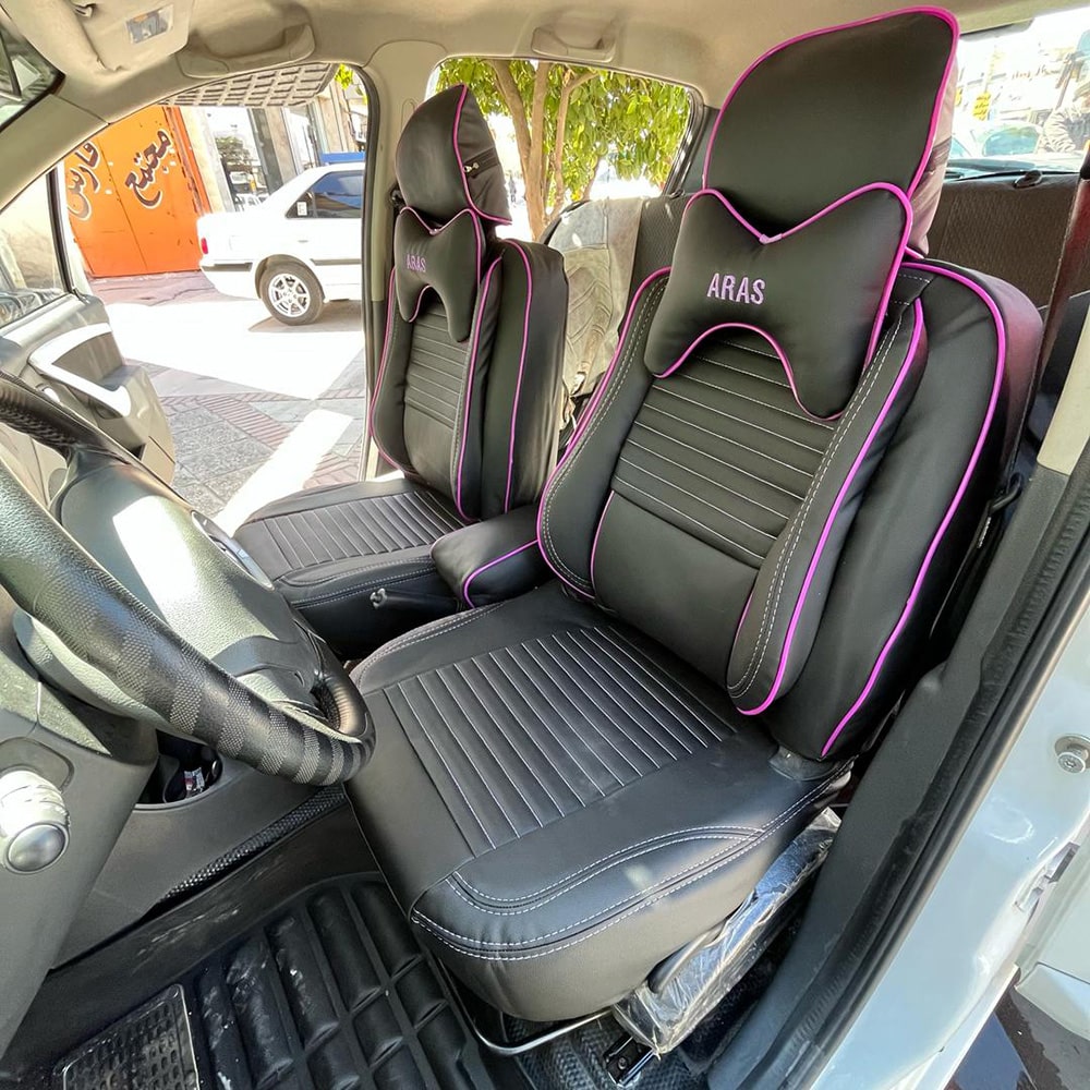 روکش صندلی ساندرو مشکی نوار بنفش طرح پلاس روکش صندلی ساندرو مشکی نوار بنفش طرح پلاس