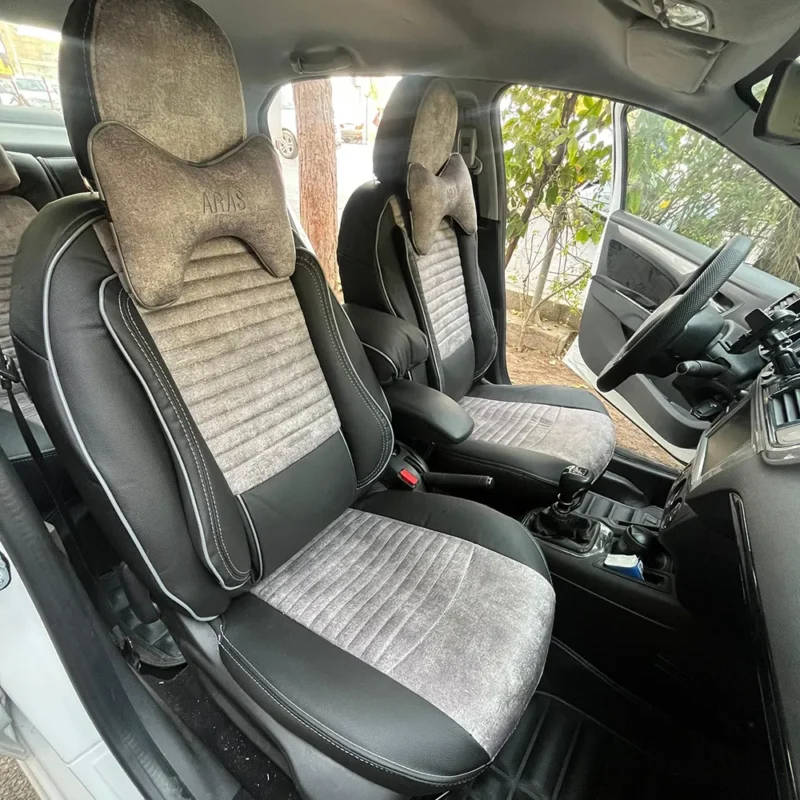 روکش صندلی دنا طرح پلاس چرم مخمل مشکی طوسی