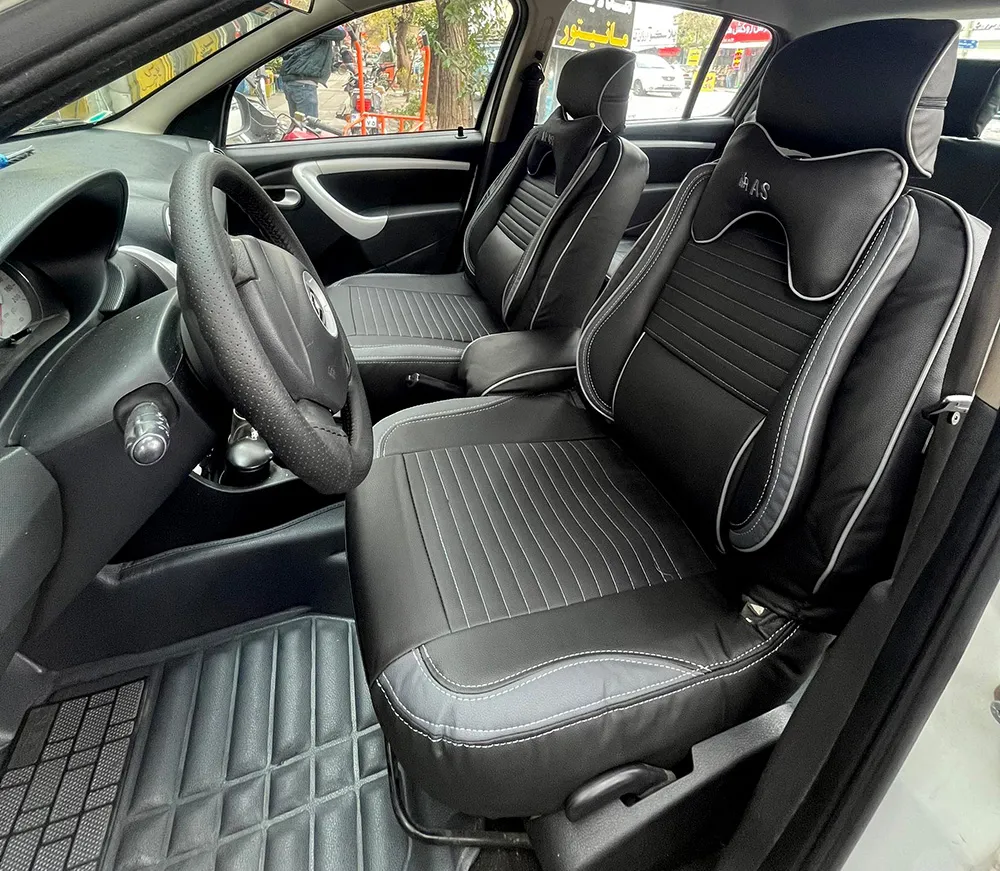 روکش صندلی خودرو ساندرو چرم تبریز رنگ مشکی نوار طوسی روکش صندلی خودرو ساندرو چرم تبریز رنگ مشکی نوار طوسی